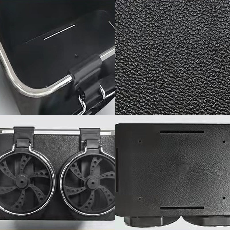 "Elegant bilarmstöd förvaringsbox i svart/beige ABS, perfekt för organisering av småsaker i bilen, matchar interiören."