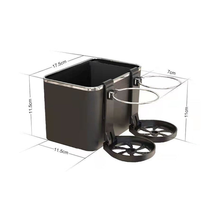 "Elegant bilarmstöd förvaringsbox i svart/beige ABS, perfekt för organisering av småsaker i bilen, matchar interiören."