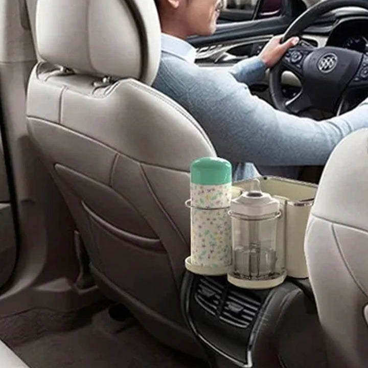 "Elegant bilarmstöd förvaringsbox i svart/beige ABS, perfekt för organisering av småsaker i bilen, matchar interiören."