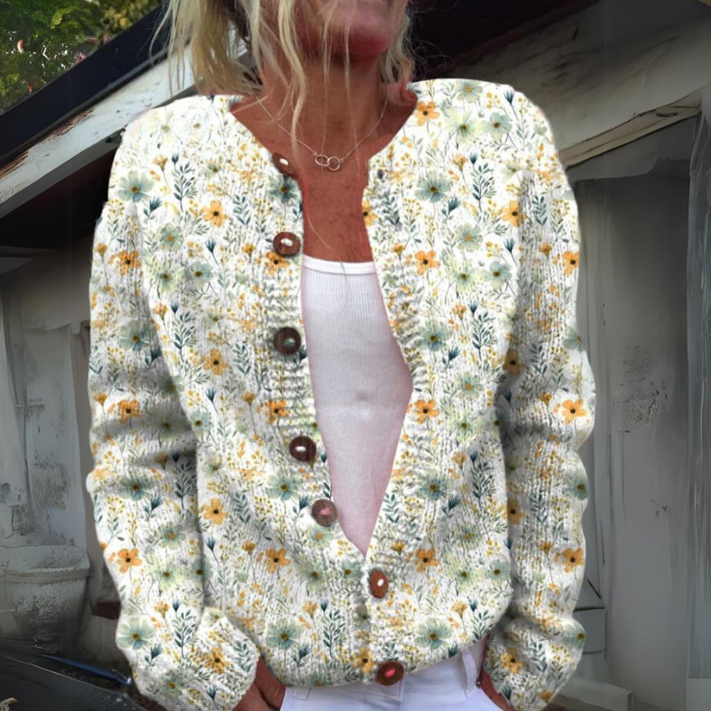 "Elegant blommig Betina väst för herrar, jordnära toner och mjuka färger, framifrån, för mångsidig styling."