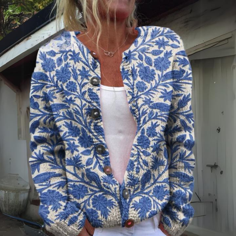 "Elegant blommig Betina väst för herrar, jordnära toner och mjuka färger, framifrån, för mångsidig styling."