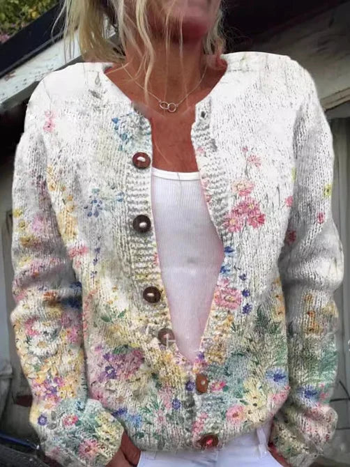 "Elegant blommig Betina väst för herrar, jordnära toner och mjuka färger, framifrån, för mångsidig styling."