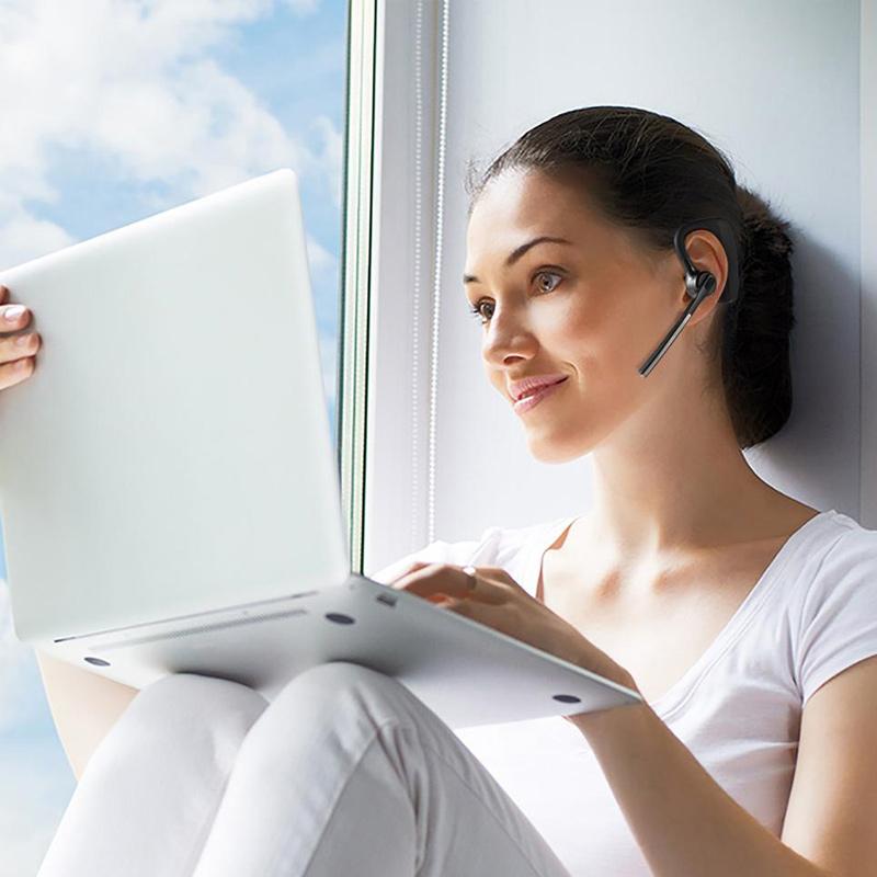 "Elegant Bluetooth-headset med brusreducering, svart, ergonomisk design, perfekt för företagskommunikation, lätt och stilrent