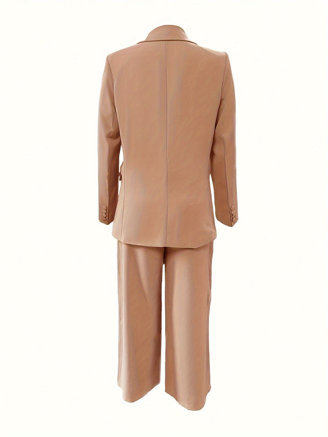 "Elegant dam blazerset i kaffefärg med figursydd blazer och vida byxor"