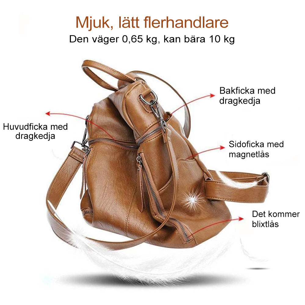 "Elegant damläderryggsäck i svart, brun, grå, grön eller rosa, multifunktionell för arbete och vardag."