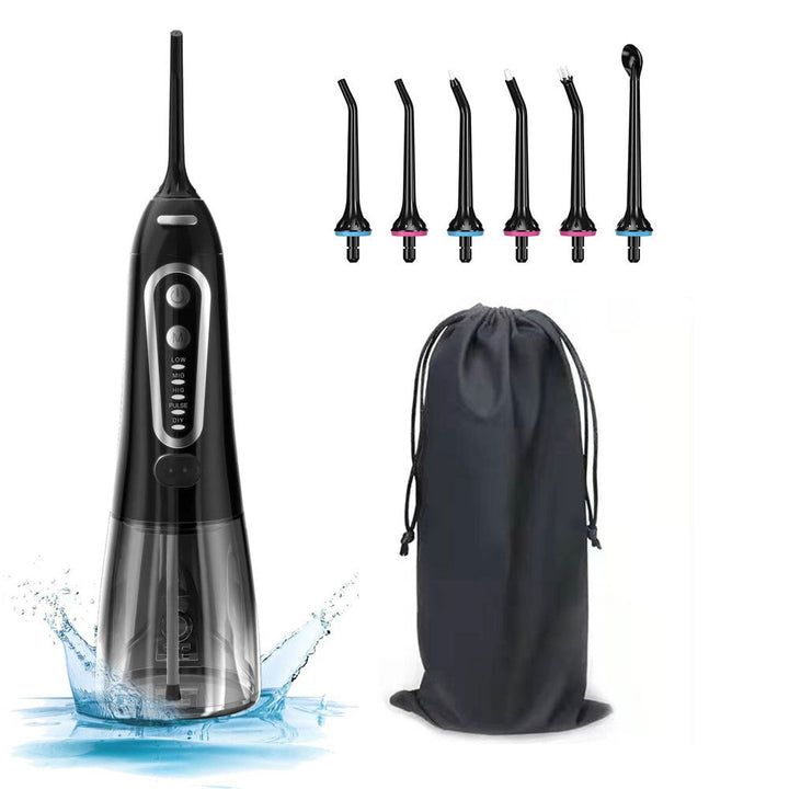 "Elegant designad portabel IPX7 vattenstråleflosser med USB-laddning, 300 ml tank för effektiv tandvård hemma och på resor."