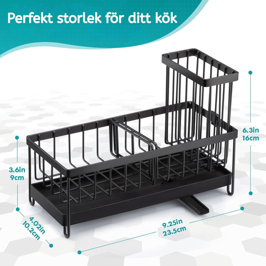 "Elegant disksvampshållare i modern stil, organiserar diskbänk med plats för svampar och borstar, passar alla kök."