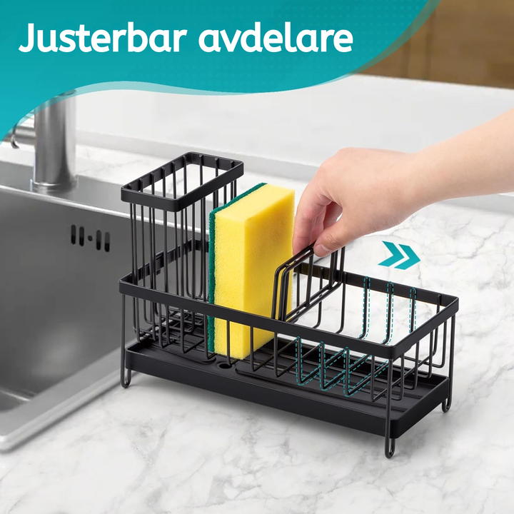 "Elegant disksvampshållare i modern stil, organiserar diskbänk med plats för svampar och borstar, passar alla kök."