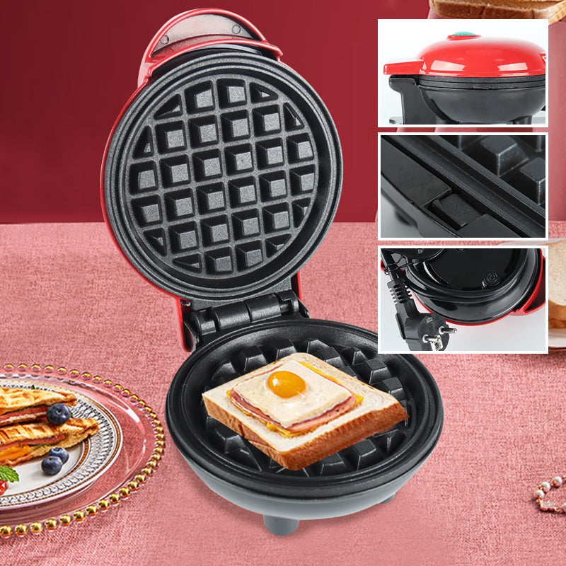 "Elegant elektrisk kompakt våffelmaker med non-stick beläggning, perfekt för små kök och resor."