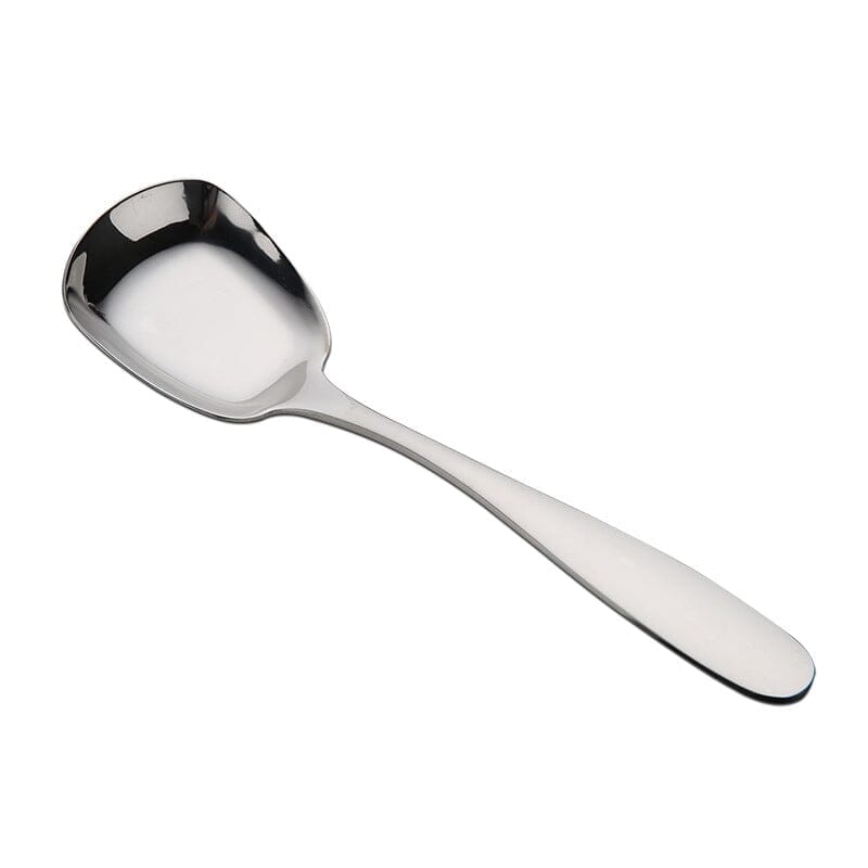 "Elegant fyrkantig kökssked i rostfritt stål med ergonomiskt handtag och spegelpolerad finish, perfekt för servering."