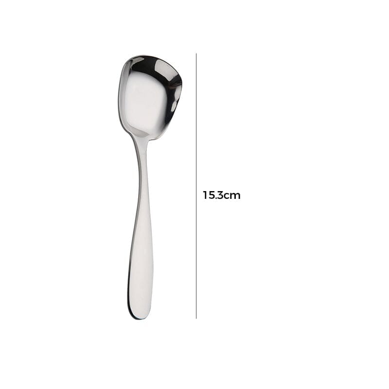 "Elegant fyrkantig kökssked i rostfritt stål med ergonomiskt handtag och spegelpolerad finish, perfekt för servering."