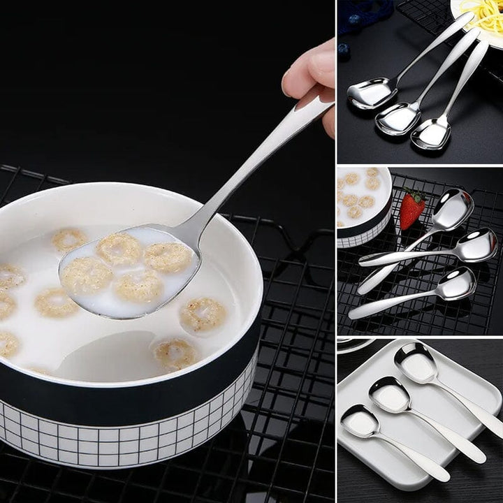 "Elegant fyrkantig kökssked i rostfritt stål med ergonomiskt handtag och spegelpolerad finish, perfekt för servering."