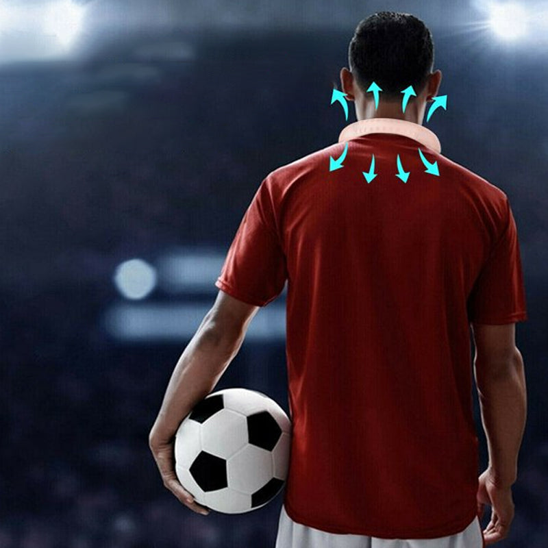 "Elegant, handsfri bärbar nackfläkt, tyst design, ger svalkande bris. Perfekt för sommarbruk, lätt och stilren."