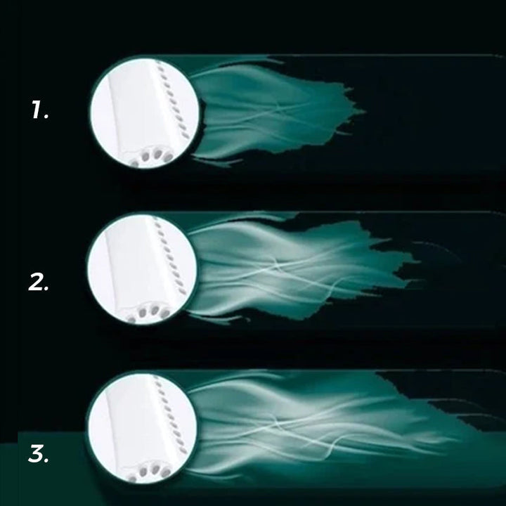 "Elegant, handsfri bärbar nackfläkt, tyst design, ger svalkande bris. Perfekt för sommarbruk, lätt och stilren."