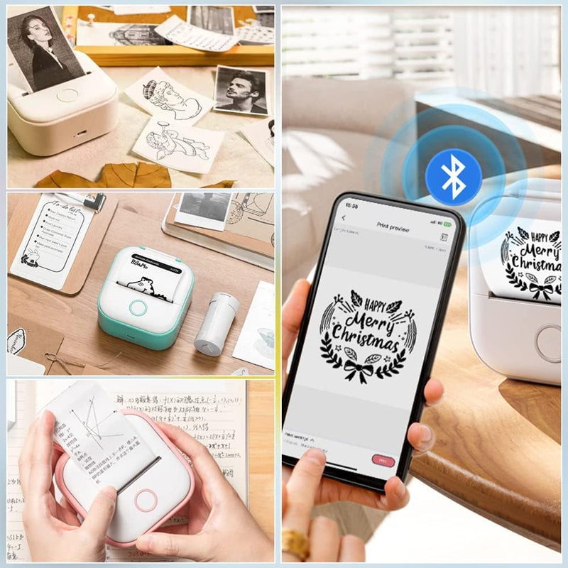 "Elegant, kompakt mini bärbar Bluetooth-skrivare för studenter, vit färg, idealisk för organisering och produktivitet."
