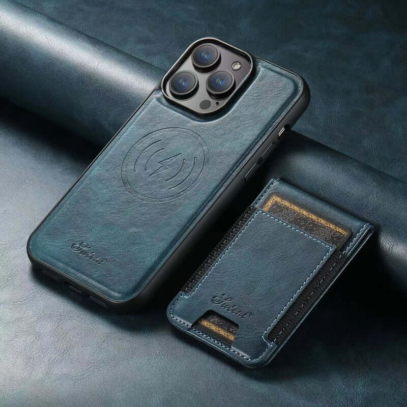 Elegant Läder Mobilskal med Kortfack & Magnetiskt Ställ – Skydda Din Telefon med Stil! - Glowseva