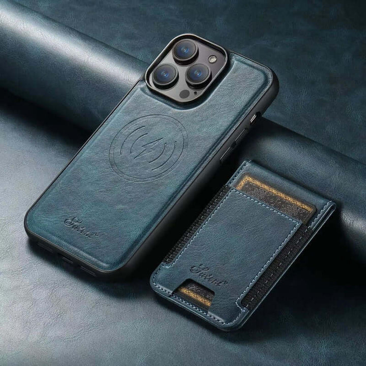 Elegant Läder Mobilskal med Kortfack & Magnetiskt Ställ – Skydda Din Telefon med Stil! - Glowseva