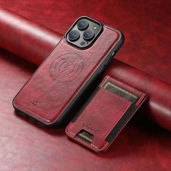 Elegant Läder Mobilskal med Kortfack & Magnetiskt Ställ – Skydda Din Telefon med Stil! - Glowseva