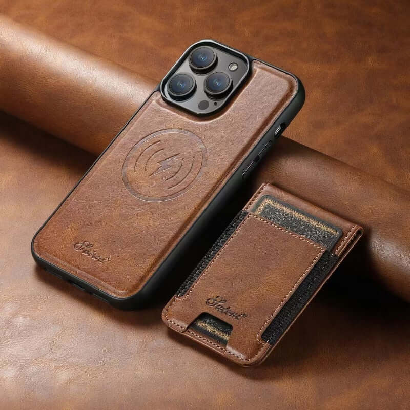 Elegant Läder Mobilskal med Kortfack & Magnetiskt Ställ – Skydda Din Telefon med Stil! - Glowseva