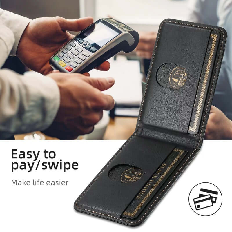 Elegant Läder Mobilskal med Kortfack & Magnetiskt Ställ – Skydda Din Telefon med Stil! - Glowseva