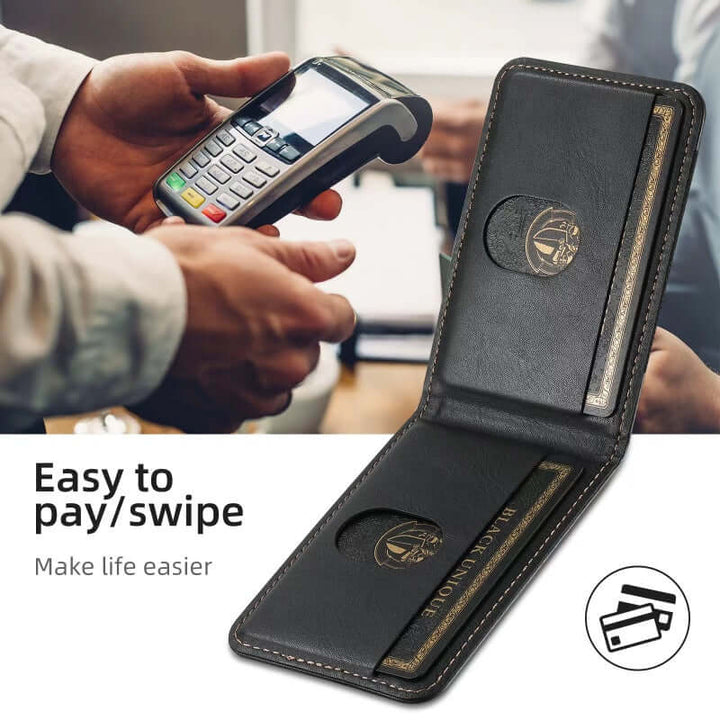 Elegant Läder Mobilskal med Kortfack & Magnetiskt Ställ – Skydda Din Telefon med Stil! - Glowseva