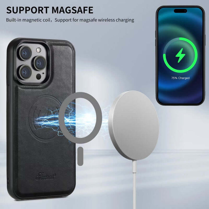 Elegant Läder Mobilskal med Kortfack & Magnetiskt Ställ – Skydda Din Telefon med Stil! - Glowseva