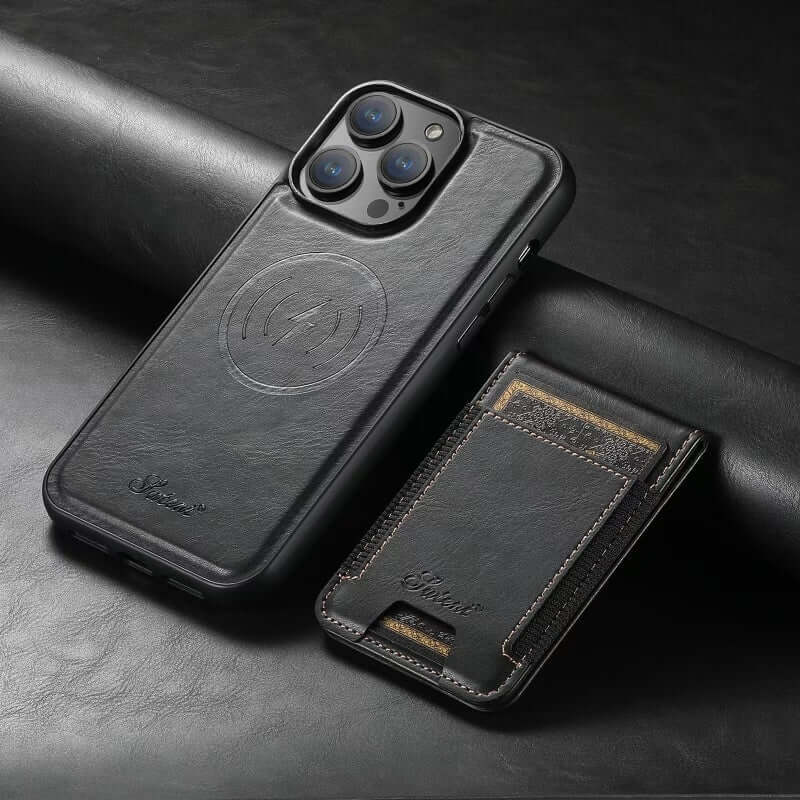 Elegant Läder Mobilskal med Kortfack & Magnetiskt Ställ – Skydda Din Telefon med Stil! - Glowseva