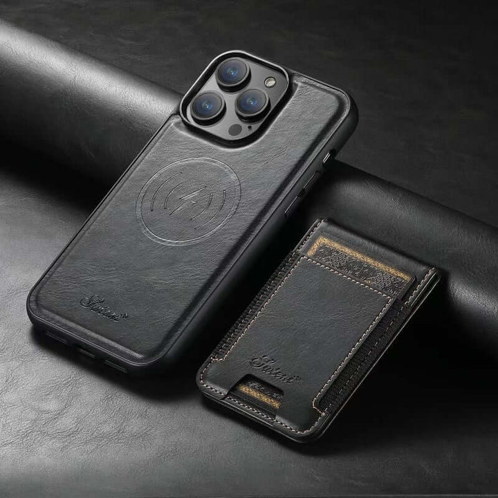 Elegant Läder Mobilskal med Kortfack & Magnetiskt Ställ – Skydda Din Telefon med Stil! - Glowseva