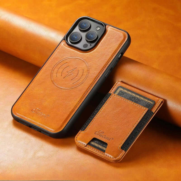 Elegant Läder Mobilskal med Kortfack & Magnetiskt Ställ – Skydda Din Telefon med Stil! - Glowseva