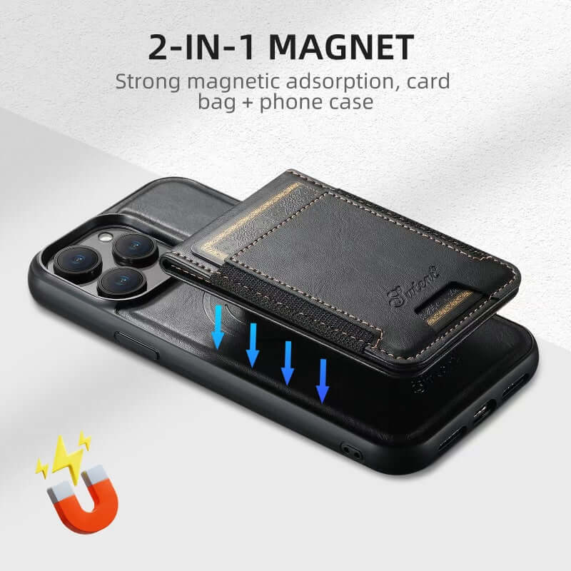 Elegant Läder Mobilskal med Kortfack & Magnetiskt Ställ – Skydda Din Telefon med Stil! - Glowseva