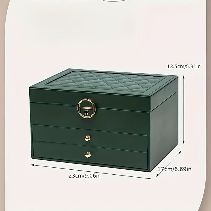 "Elegant läder smyckesbox med flera fack, perfekt för att organisera halsband, armband och ringar."