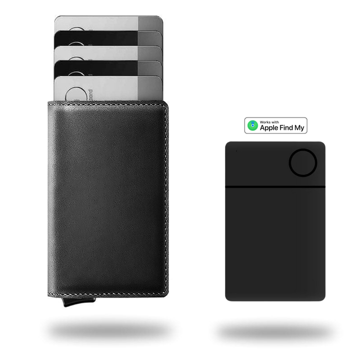 "Elegant läderplånbok med RFID-blockering, svart premiumläder, kompakt design, rymmer upp till 14 kort och 20 kontanter."