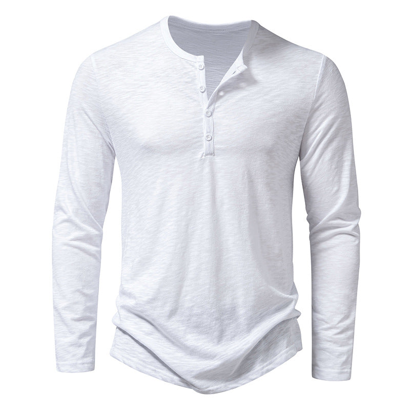 "Elegant långärmad Henley T-shirt herr med klassisk hals, enkel enfärgad design, ger stil och komfort för alla tillfällen."