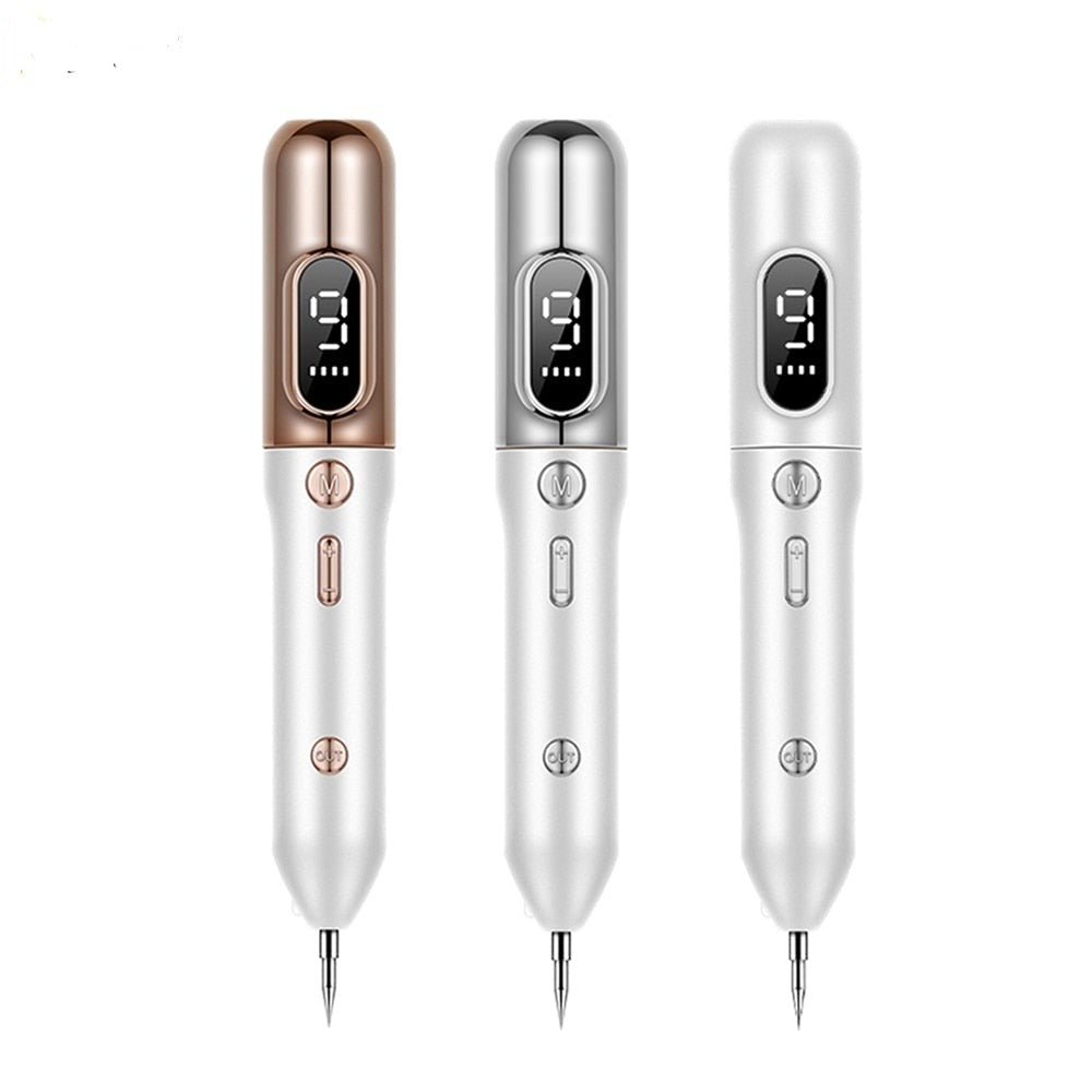 "Elegant Laser Plasma Pen i guld/silver för effektiv borttagning av hudfläckar och naturlig föryngring hemma."