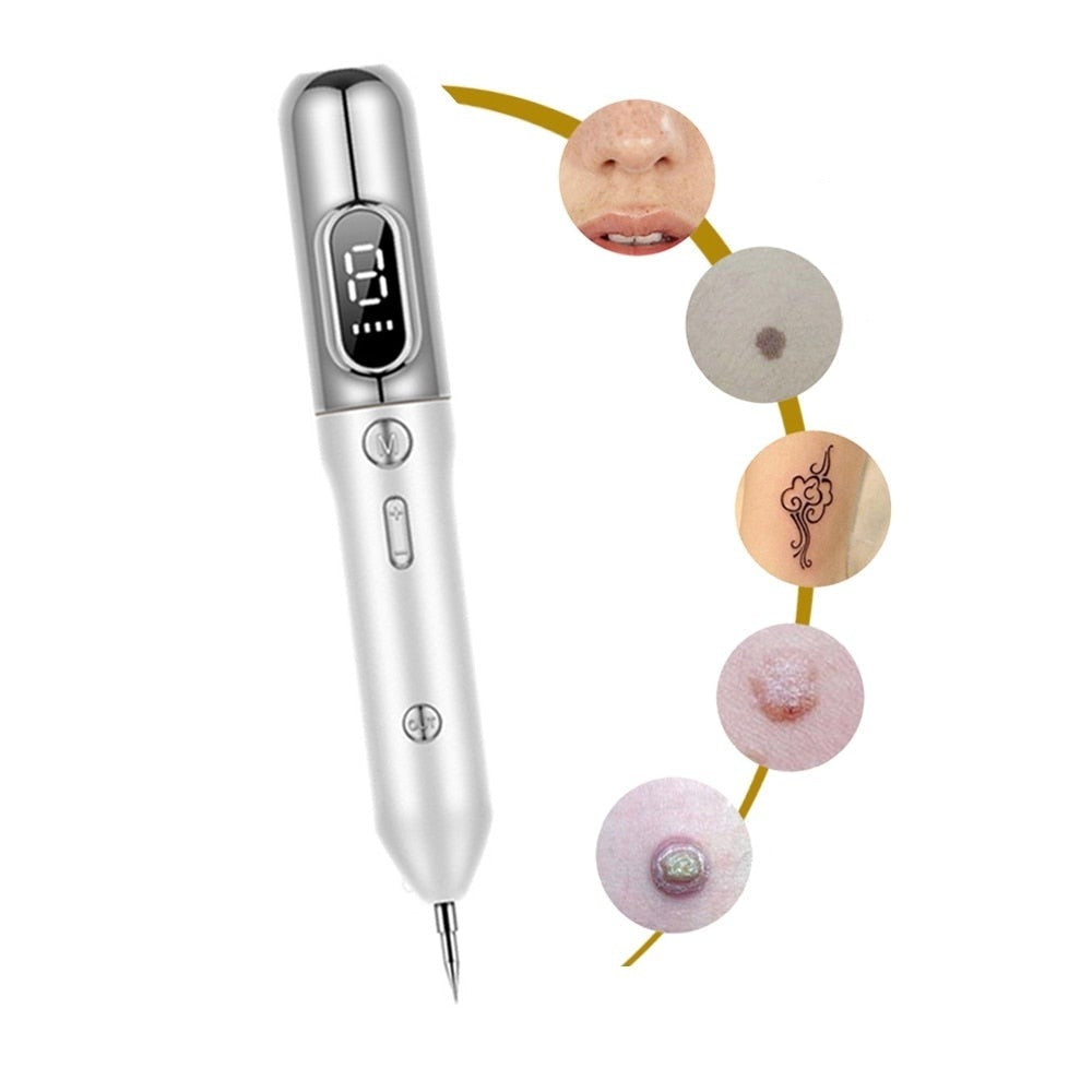 "Elegant Laser Plasma Pen i guld/silver för effektiv borttagning av hudfläckar och naturlig föryngring hemma."