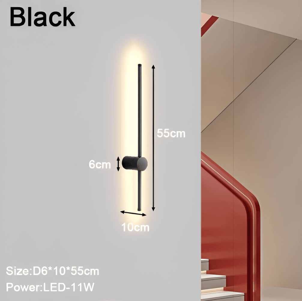 "Elegant LED vägglampa i skandinavisk design, roterbar, akryl och aluminium, idealisk för modern belysning."