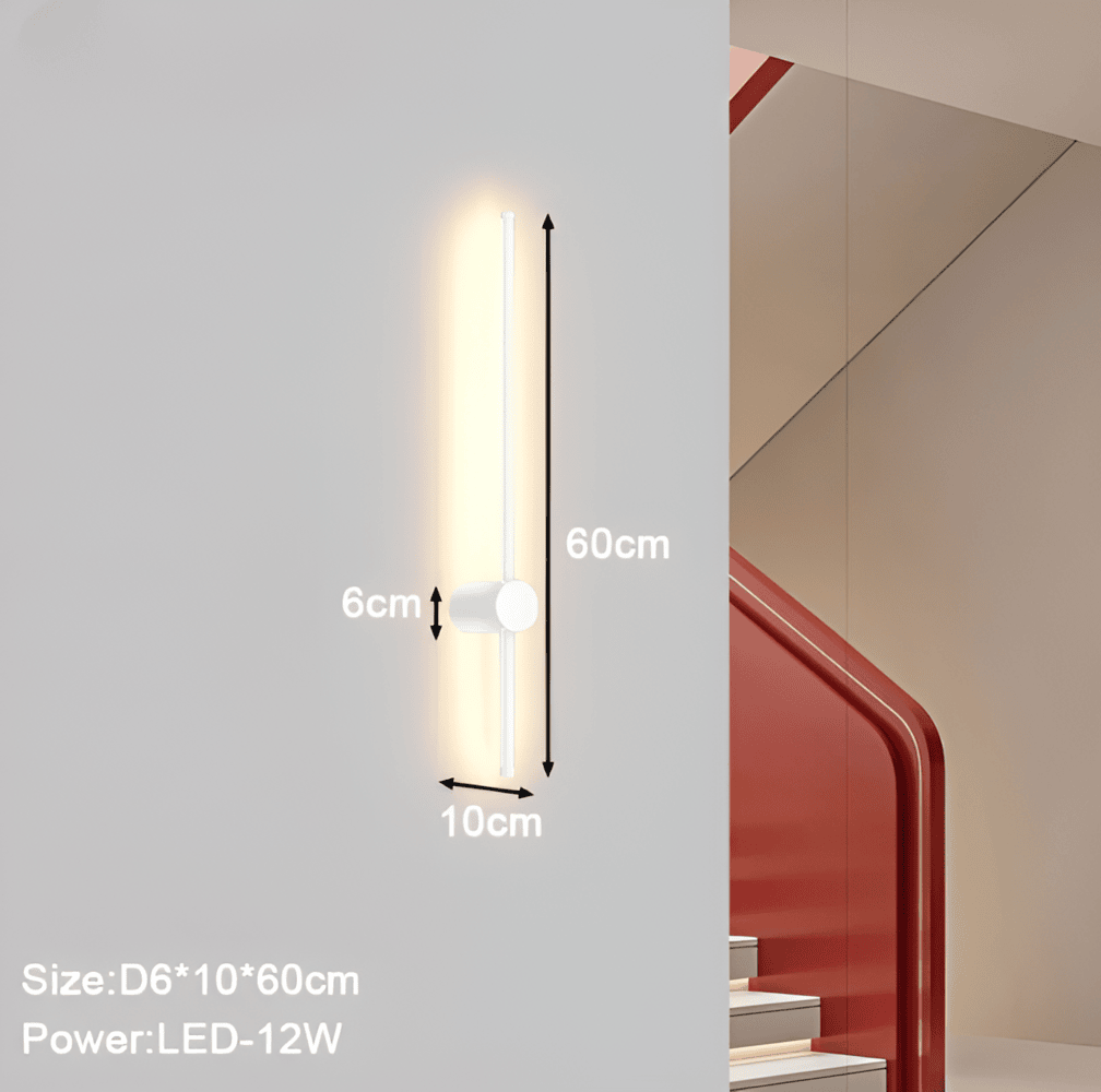 "Elegant LED vägglampa i skandinavisk design, roterbar, akryl och aluminium, idealisk för modern belysning."