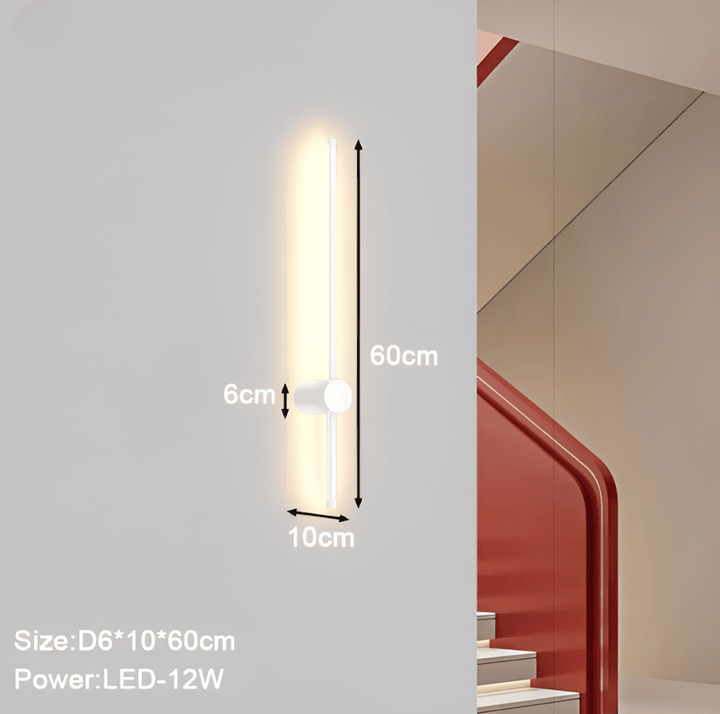 "Elegant LED vägglampa i skandinavisk design, roterbar, akryl och aluminium, idealisk för modern belysning."
