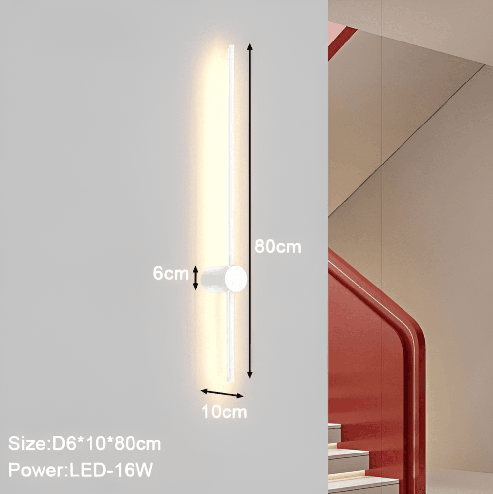 "Elegant LED vägglampa i skandinavisk design, roterbar, akryl och aluminium, idealisk för modern belysning."