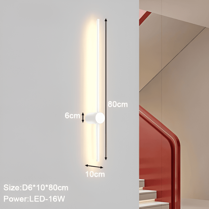 "Elegant LED vägglampa i skandinavisk design, roterbar, akryl och aluminium, idealisk för modern belysning."