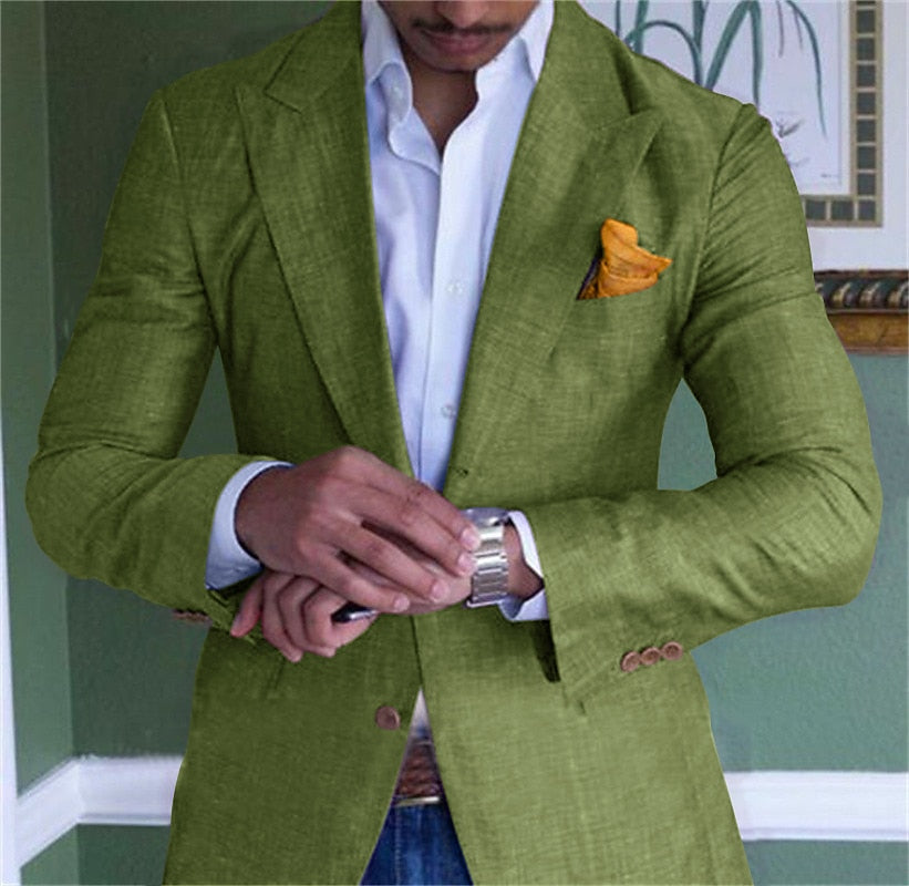 Elegant linnekavaj för män: Klassisk stil med detaljerade sömmar, praktiska fickor och modern touche, perfekt för alla tillfä