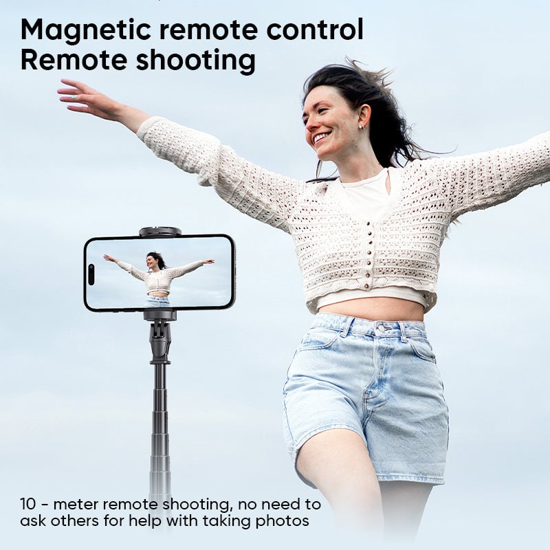 "Elegant magnetiskt Bluetooth selfiestativ, lätt och utdragbar design med fjärrkontroll för flexibel fotografering."