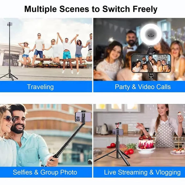 "Elegant magnetiskt Bluetooth selfiestativ, lätt och utdragbar design med fjärrkontroll för flexibel fotografering."