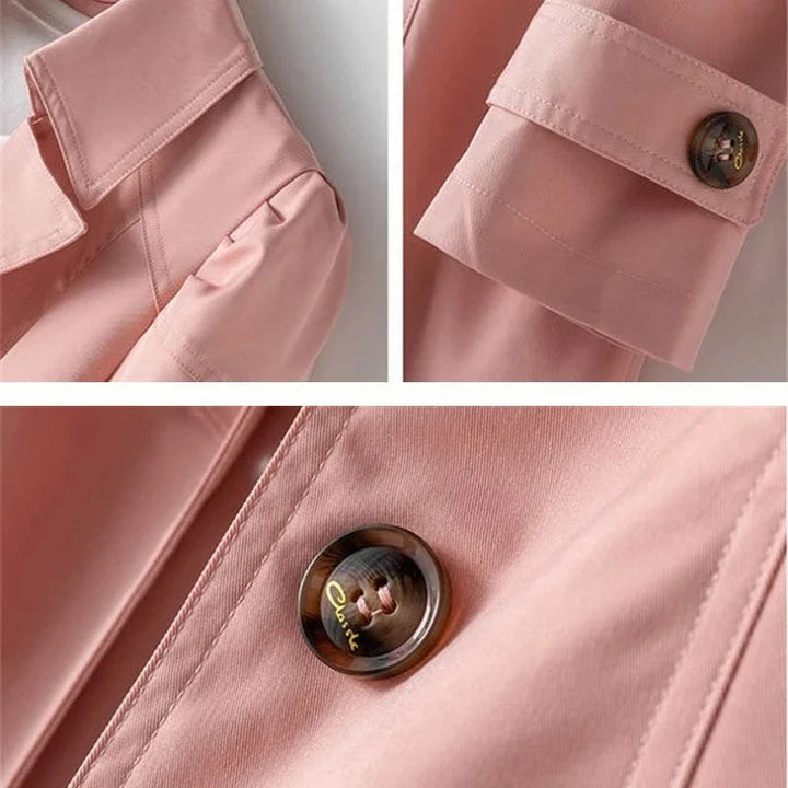 "Elegant mellanlång trenchcoat för damer med stilren design och bekväm passform, perfekt för vardagsbruk"