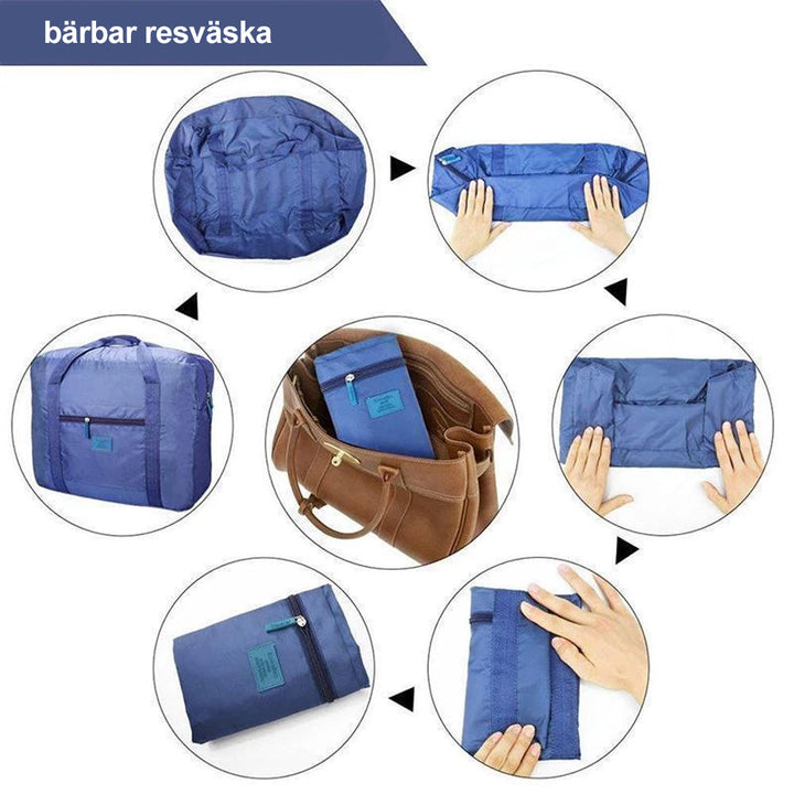 "Elegant, multifunktionell bärbar resväska i vattentåligt nylon. Rymlig, vikbar design, idealisk för alla resor."