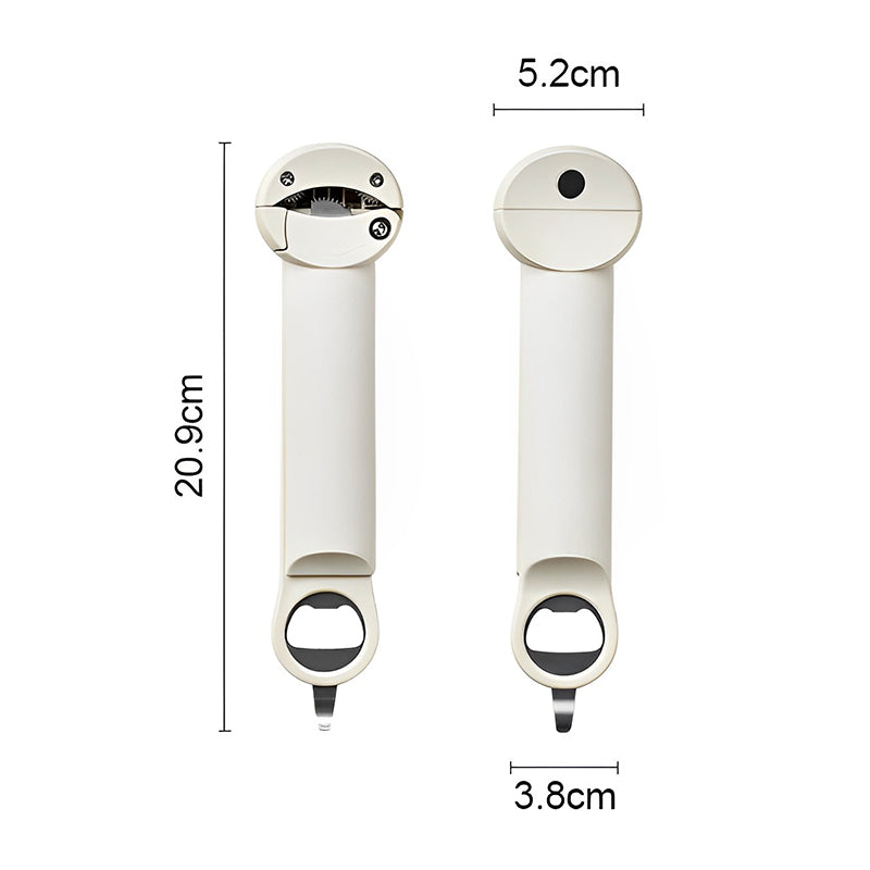 "Elegant multifunktionell flasköppnare med inbyggd magnet, ergonomiskt grepp och hållbar konstruktion i rostfritt stål."