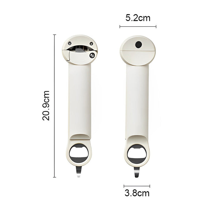 "Elegant multifunktionell flasköppnare med inbyggd magnet, ergonomiskt grepp och hållbar konstruktion i rostfritt stål."