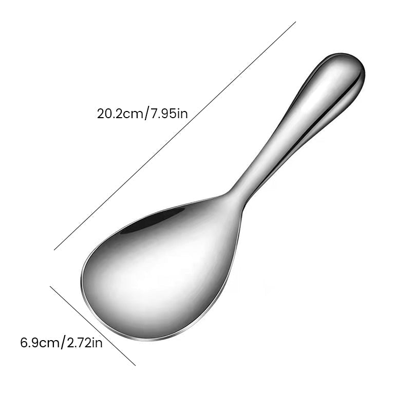 "Elegant och förtjockad non-stick rissked i rostfritt stål med ergonomiskt grepp, perfekt för kök och servering."