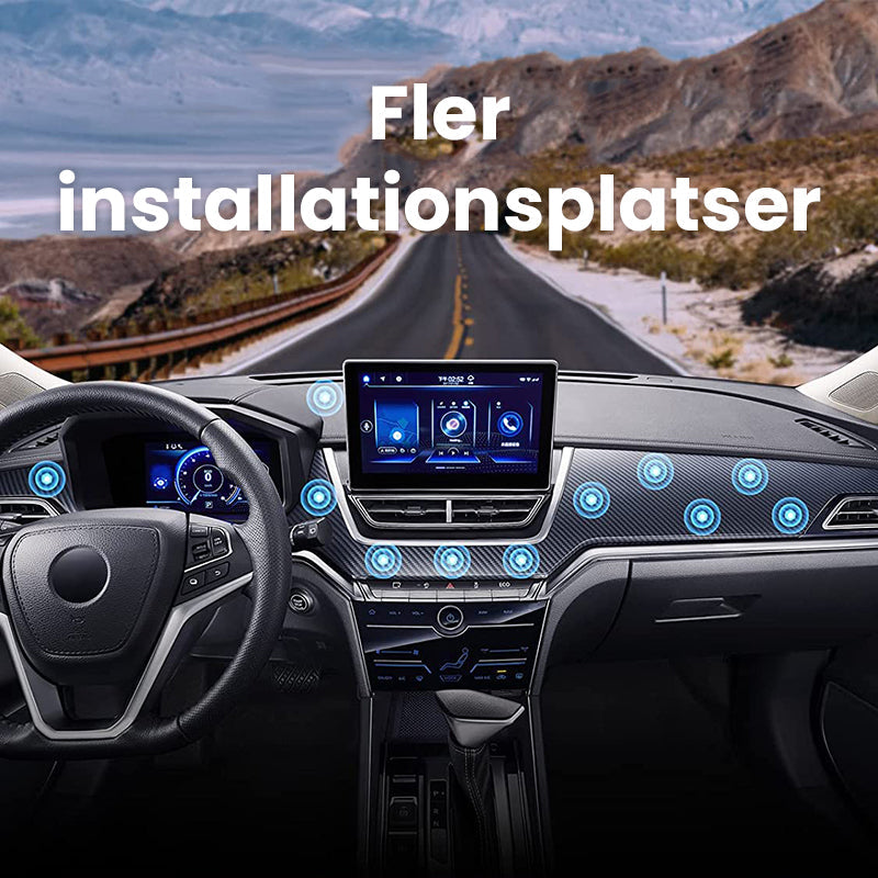 "Elegant och minimalistisk ultramagnetisk mobilhållare, svart finish, flexibel montering i bil eller hem för smartphones."