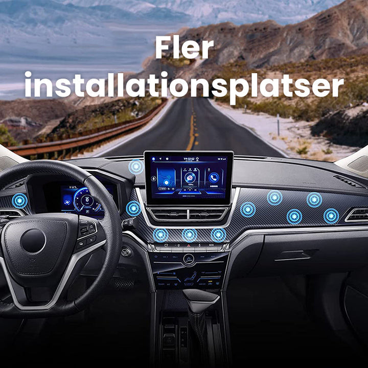 "Elegant och minimalistisk ultramagnetisk mobilhållare, svart finish, flexibel montering i bil eller hem för smartphones."